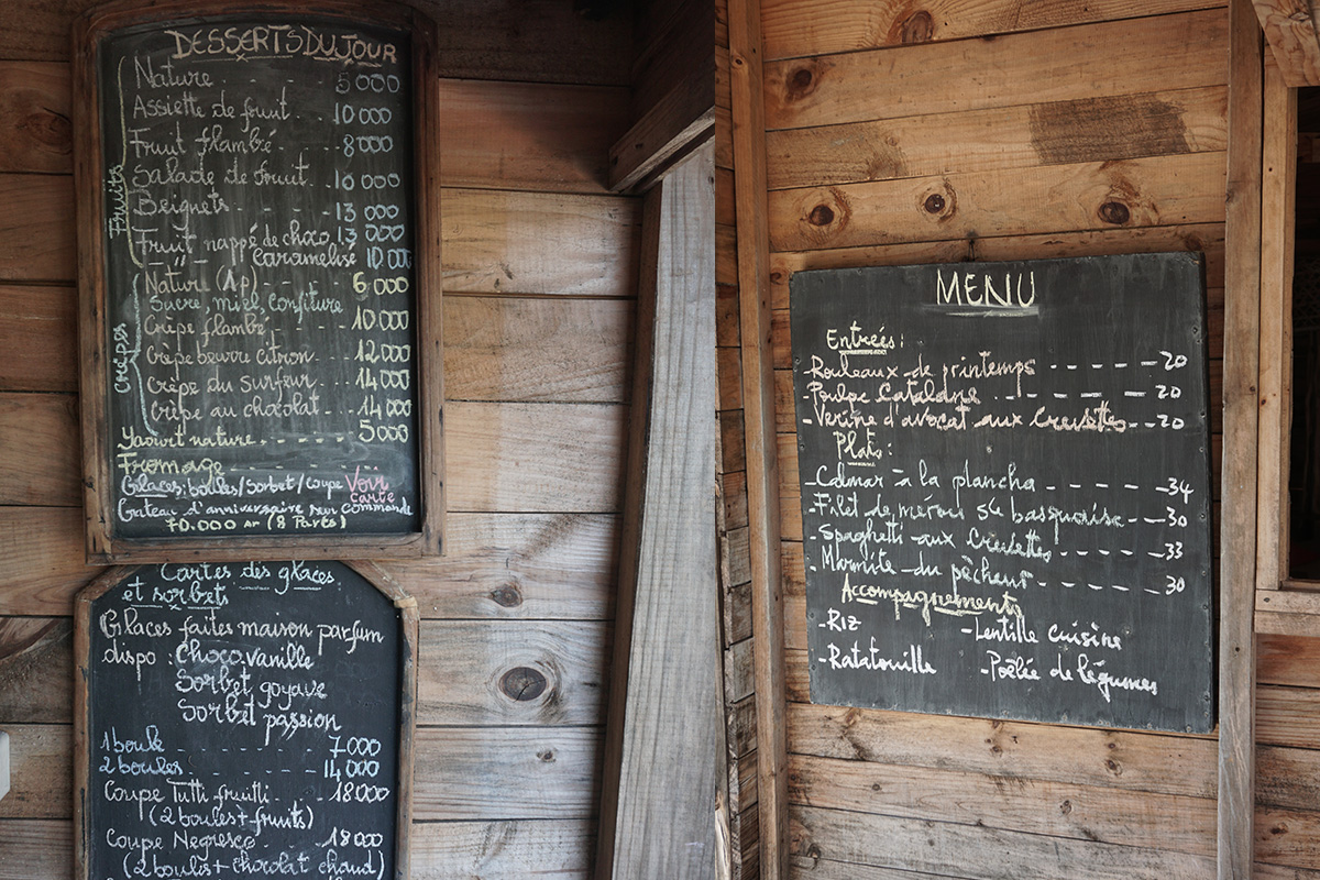 Menu du restaurant-table d'hôtes